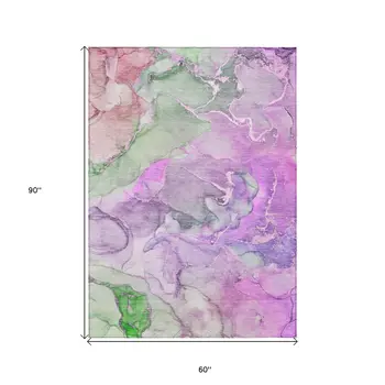 5' X 8' Purple Abstract Washable Non Skid Indoor Outdoor Area Rug