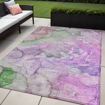 5' X 8' Purple Abstract Washable Non Skid Indoor Outdoor Area Rug