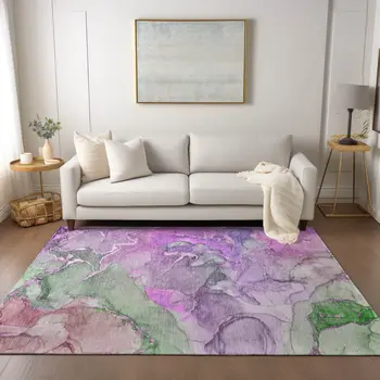 5' X 8' Purple Abstract Washable Non Skid Indoor Outdoor Area Rug