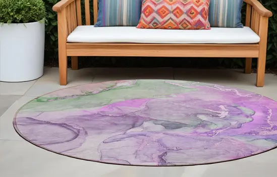 8' Round Purple Round Abstract Washable Non Skid Indoor Outdoor Area Rug