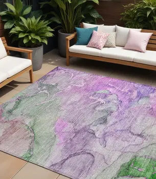 8' X 10' Purple Abstract Washable Non Skid Indoor Outdoor Area Rug