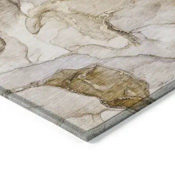 2' X 3' Taupe Abstract Washable Non Skid Indoor Outdoor Area Rug