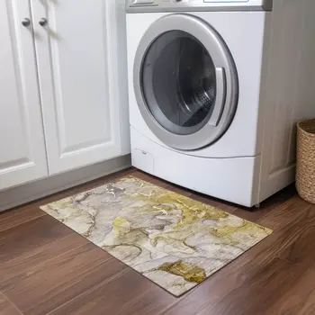2' X 3' Taupe Abstract Washable Non Skid Indoor Outdoor Area Rug
