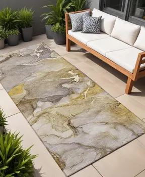 8' Runner Taupe Abstract Washable Non Skid Indoor Outdoor Runner Rug