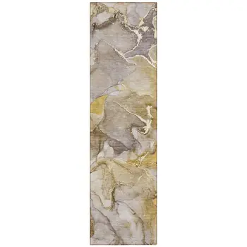 8' Runner Taupe Abstract Washable Non Skid Indoor Outdoor Runner Rug