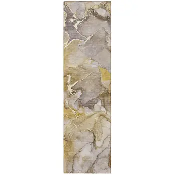 8' Runner Taupe Abstract Washable Non Skid Indoor Outdoor Runner Rug