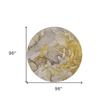 8' Round Taupe Round Abstract Washable Non Skid Indoor Outdoor Area Rug