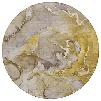 8' Round Taupe Round Abstract Washable Non Skid Indoor Outdoor Area Rug