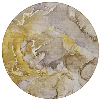 8' Round Taupe Round Abstract Washable Non Skid Indoor Outdoor Area Rug