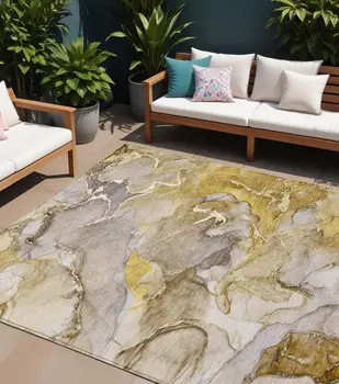10' X 14' Taupe Abstract Washable Non Skid Indoor Outdoor Area Rug