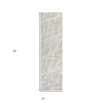 8' Runner Beige and Ivory Abstract Washable Non Skid Indoor Outdoor Runner Rug