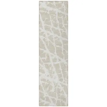 8' Runner Beige and Ivory Abstract Washable Non Skid Indoor Outdoor Runner Rug