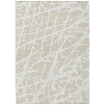 3' X 5' Beige and Ivory Abstract Washable Non Skid Indoor Outdoor Area Rug