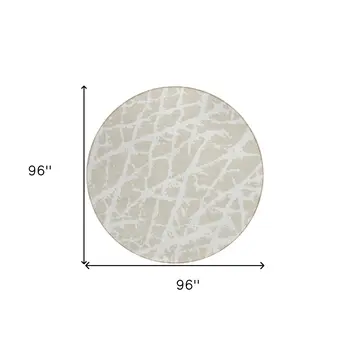 8' Round Beige and Ivory Round Abstract Washable Non Skid Indoor Outdoor Area Rug