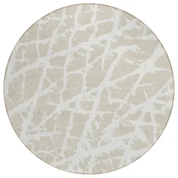 8' Round Beige and Ivory Round Abstract Washable Non Skid Indoor Outdoor Area Rug