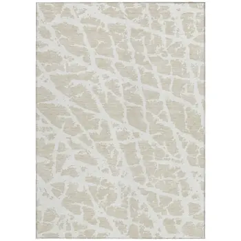 9' X 12' Beige and Ivory Abstract Washable Non Skid Indoor Outdoor Area Rug