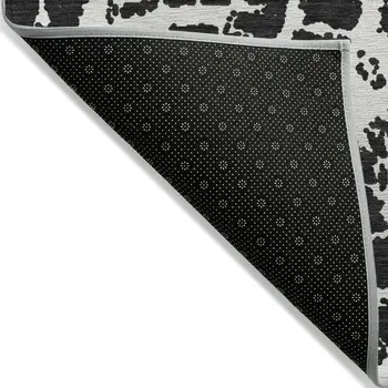 8' Runner Black and White Abstract Washable Non Skid Indoor Outdoor Runner Rug