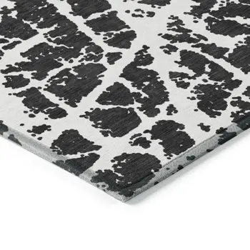 8' Runner Black and White Abstract Washable Non Skid Indoor Outdoor Runner Rug