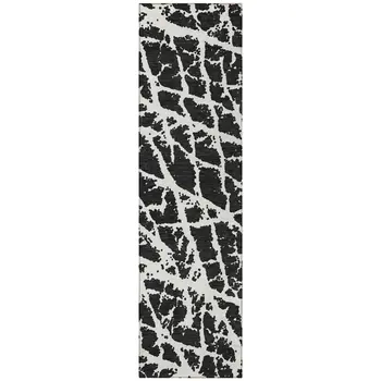8' Runner Black and White Abstract Washable Non Skid Indoor Outdoor Runner Rug
