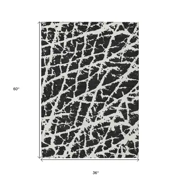 3' X 5' Black and White Abstract Washable Non Skid Indoor Outdoor Area Rug