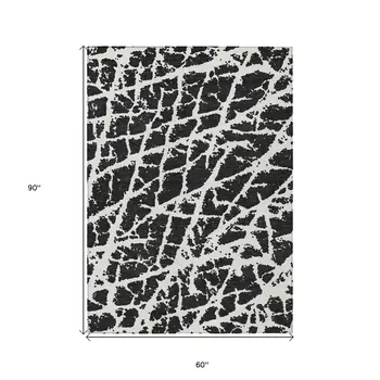 5' X 8' Black and White Abstract Washable Non Skid Indoor Outdoor Area Rug