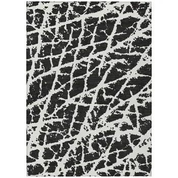 5' X 8' Black and White Abstract Washable Non Skid Indoor Outdoor Area Rug