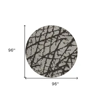 8' Round Black and White Round Abstract Washable Non Skid Indoor Outdoor Area Rug