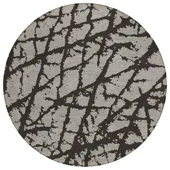 8' Round Black and White Round Abstract Washable Non Skid Indoor Outdoor Area Rug