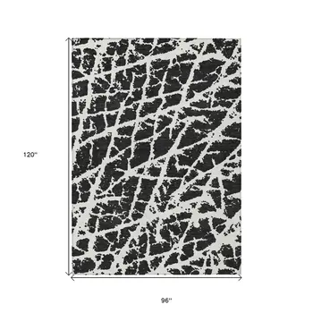 8' X 10' Black and White Abstract Washable Non Skid Indoor Outdoor Area Rug