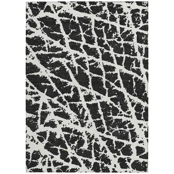 8' X 10' Black and White Abstract Washable Non Skid Indoor Outdoor Area Rug