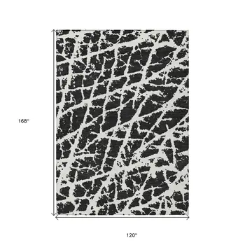 10' X 14' Black and White Abstract Washable Non Skid Indoor Outdoor Area Rug