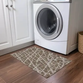 2' X 3' Brown Abstract Washable Non Skid Indoor Outdoor Area Rug