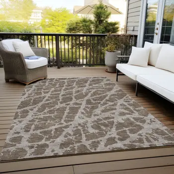 3' X 5' Brown Abstract Washable Non Skid Indoor Outdoor Area Rug