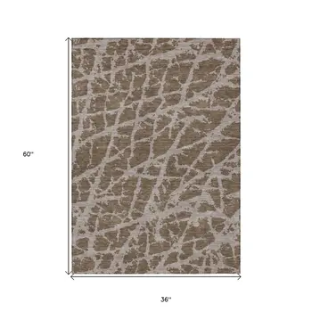 3' X 5' Brown Abstract Washable Non Skid Indoor Outdoor Area Rug