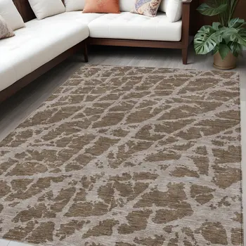 5' X 8' Brown Abstract Washable Non Skid Indoor Outdoor Area Rug