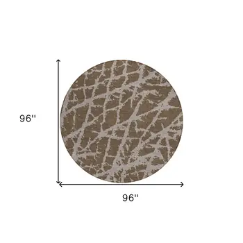 8' Round Brown Round Abstract Washable Non Skid Indoor Outdoor Area Rug