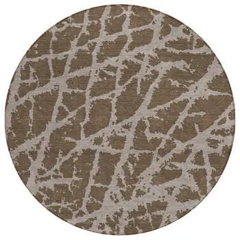 8' Round Brown Round Abstract Washable Non Skid Indoor Outdoor Area Rug