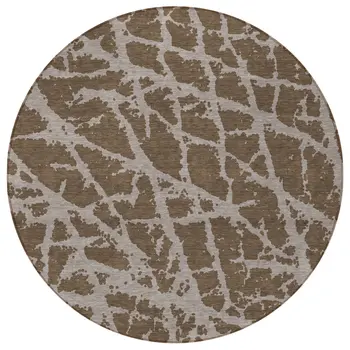 8' Round Brown Round Abstract Washable Non Skid Indoor Outdoor Area Rug