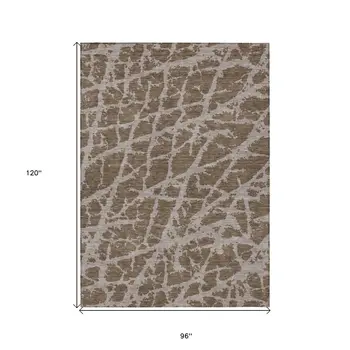 8' X 10' Brown Abstract Washable Non Skid Indoor Outdoor Area Rug