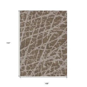 9' X 12' Brown Abstract Washable Non Skid Indoor Outdoor Area Rug
