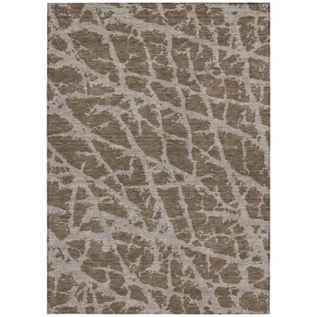 9' X 12' Brown Abstract Washable Non Skid Indoor Outdoor Area Rug