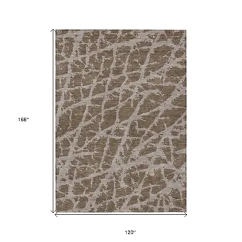 10' X 14' Brown Abstract Washable Non Skid Indoor Outdoor Area Rug