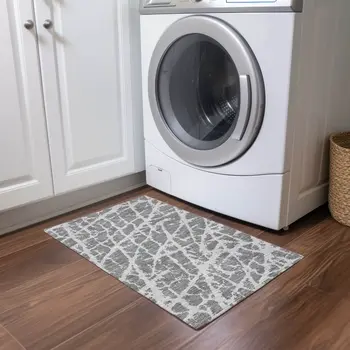 2' X 3' Charcoal Abstract Washable Non Skid Indoor Outdoor Area Rug