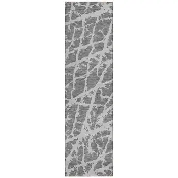 8' Runner Charcoal Abstract Washable Non Skid Indoor Outdoor Runner Rug