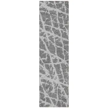 8' Runner Charcoal Abstract Washable Non Skid Indoor Outdoor Runner Rug