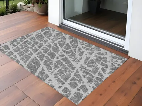 3' X 5' Charcoal Abstract Washable Non Skid Indoor Outdoor Area Rug