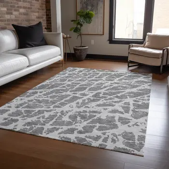 3' X 5' Charcoal Abstract Washable Non Skid Indoor Outdoor Area Rug