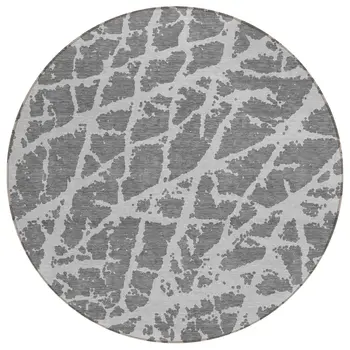 8' Round Charcoal Round Abstract Washable Non Skid Indoor Outdoor Area Rug