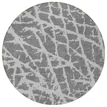 8' Round Charcoal Round Abstract Washable Non Skid Indoor Outdoor Area Rug