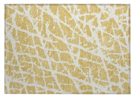2' X 3' Gold and White Abstract Washable Non Skid Indoor Outdoor Area Rug